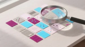 Lupe über farbigen Karten mit Linien und Spielfeldmarkierungen